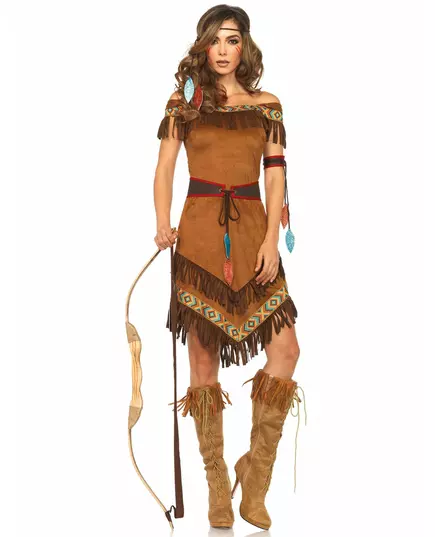 Indianmaskeraddräkt i fuskmocka dam, Storlek: Small/Medium (38-40)