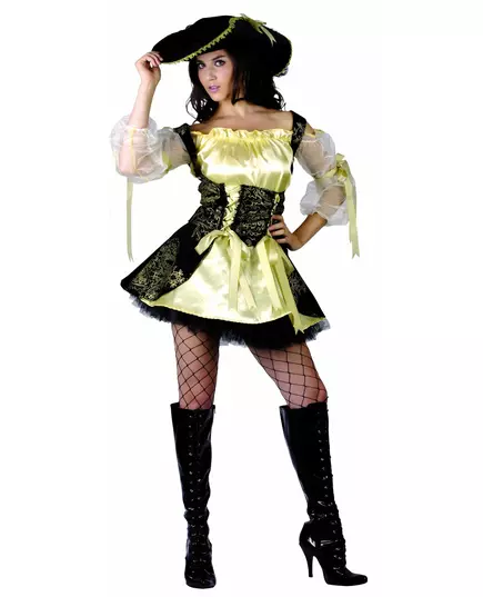 Gul piratmaskeraddräkt dam, Storlek: Small
