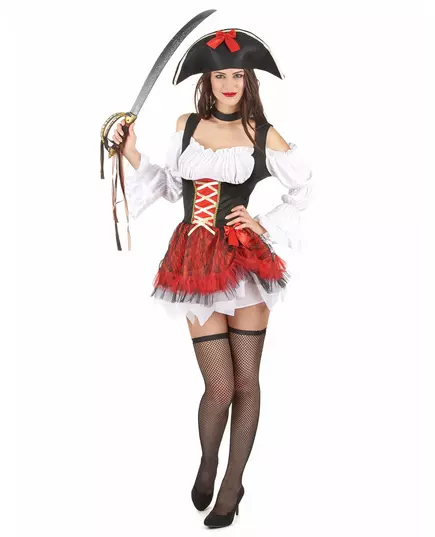 Sexig vit och röd piratdräkt dam, Storlek: Small/Medium