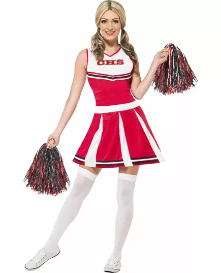 Vit och röd pompom girl-maskeraddräkt dam, Storlek: Small