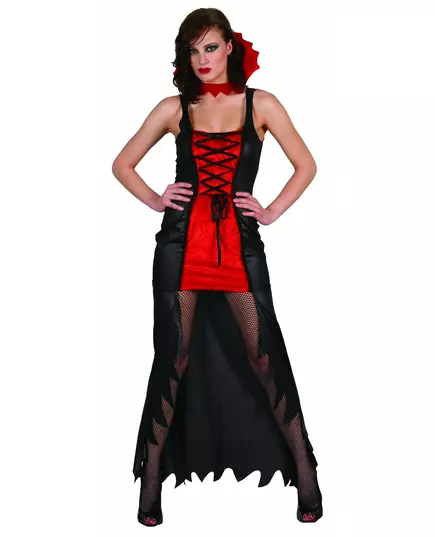 Röd och svart vampyrmaskeraddräkt dam Halloween, Storlek: Small
