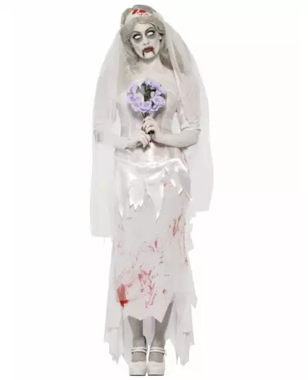 Zombiebrudmaskeraddräkt dam Halloween, Storlek: Small