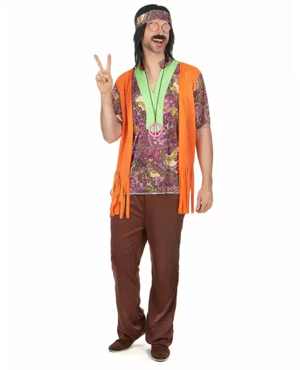 Rosa och brun hippiemaskeraddräkt herr