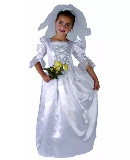 Brudmaskeraddräkt flicka med slöja, Storlek: 4-6 år (110-120 cm)