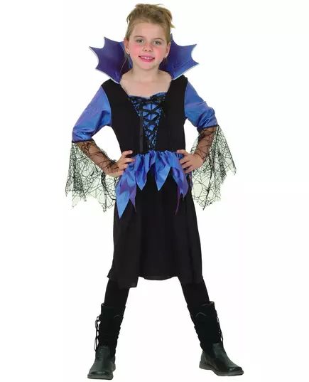 Blå spindeldrottningmaskeraddräkt flicka, Storlek: 7-9 år (120-130 cm)