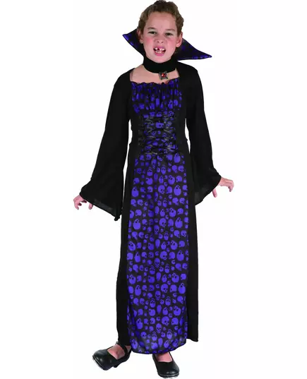 Lila och svart vampyrmaskeraddräkt flicka, Storlek: 7-9 år(120-130 cm)