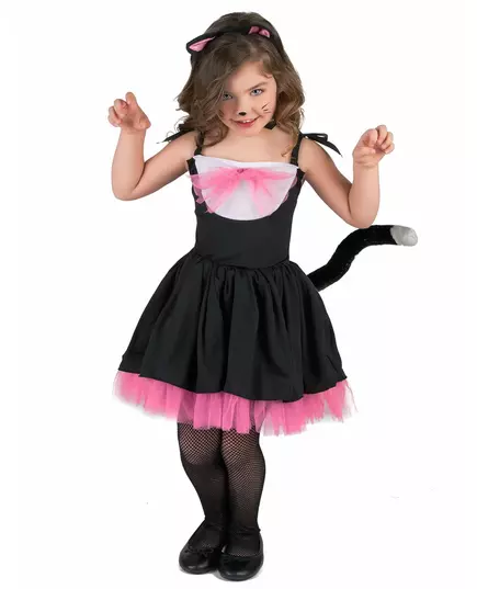 Svart och rosa kattmaskeraddräkt barn, Storlek: 3-4 år (XS)