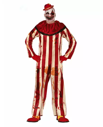 Skräckinjagande clownmaskeraddräkt röd och vit herr, Storlek: Medium (48-50)