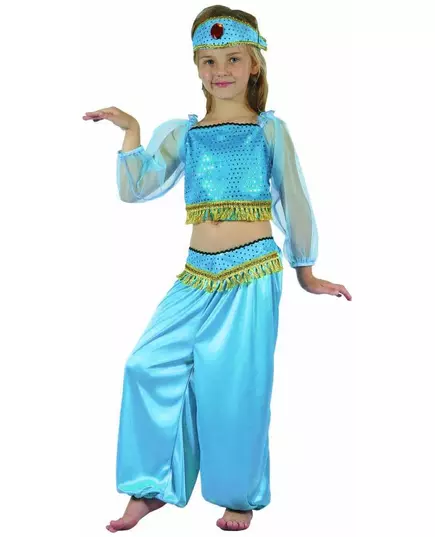 Blå orientalisk dansös-maskeraddräkt flicka, Storlek: 4-6 år (110-120 cm)