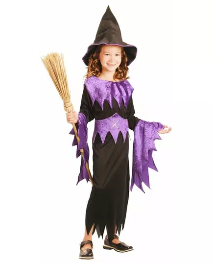 Lila häxmaskeraddräkt flicka Halloween, Storlek: 4-6 år (110-120 cm)