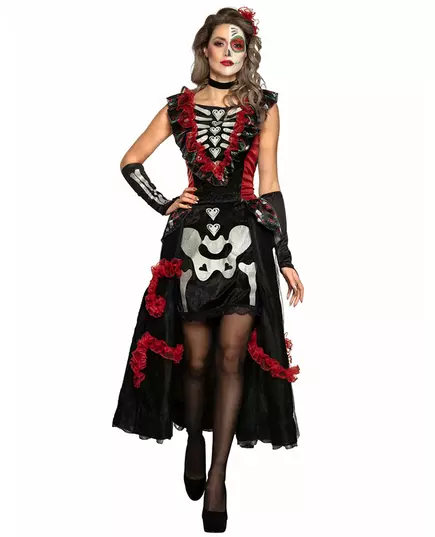 Dia de los Muertos-maskeraddräkt med underkjol dam, Storlek: Small (36/38)