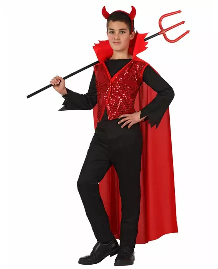 Paljettmaskeraddräkt djävul barn Halloween, Storlek: 5-6 år (115/130 cm)