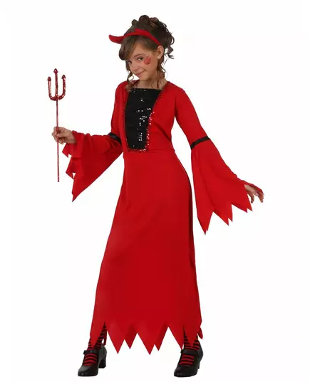 Glittrig djävulsdräkt för barn Halloween, Storlek: 7-9 år (130-145 cm)