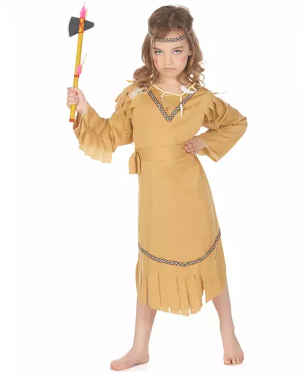 Beige indiandräkt flicka, Storlek: 4-6 år (110-120 cm)
