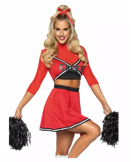 Lyxig röd cheerleader-maskeraddräkt dam, Storlek: Medium/Large (42-44)