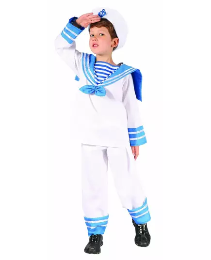 Blåvit sjömansmaskeraddräkt pojke, Storlek: 4-6 år (110-120 cm)
