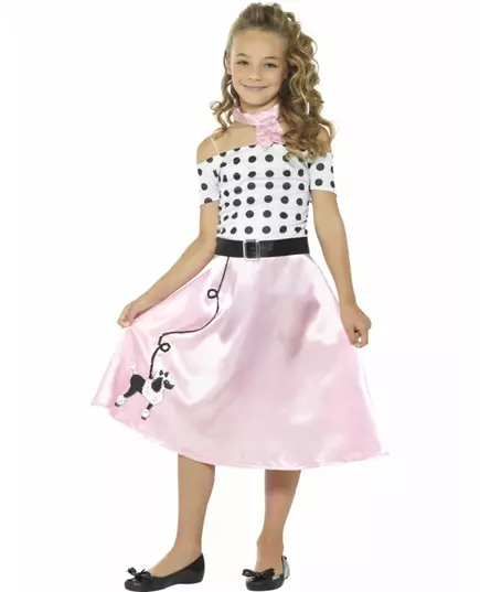 50-tals miss girly-maskeraddräkt flicka, Storlek: 7-9 år (130/143 cm)