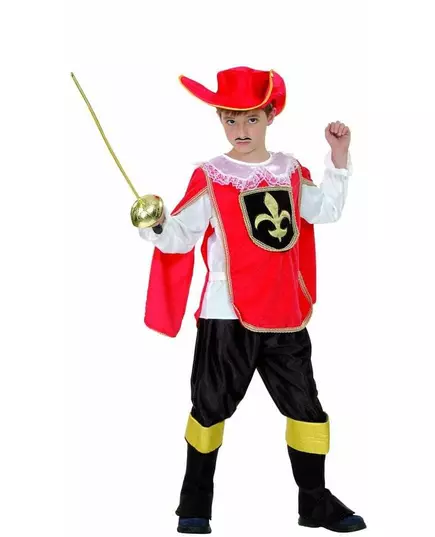 Röd musketerarmaskeraddräkt pojke, Storlek: 4-6 år (110-120 cm)