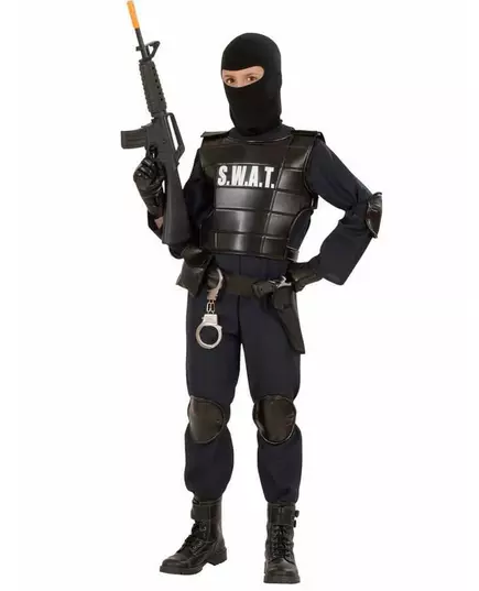 SWAT-officersmaskeraddräkt för barn, Storlek: 5-7 år (128 cm)