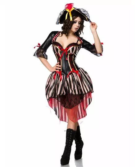 Sexig lyxig piratmaskeraddräkt med röd korsett för dam