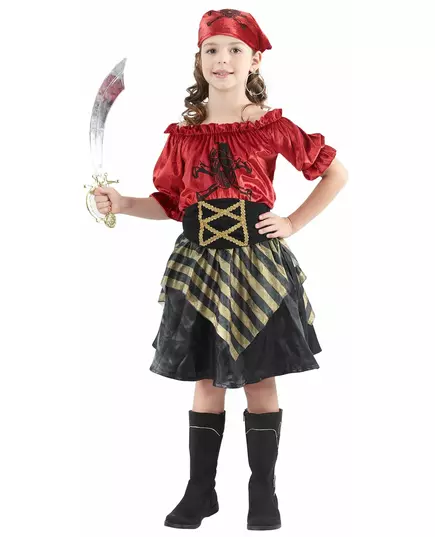 Piratsmaskeraddräkt med guldränder flicka, Storlek: 4-6 år (110-120 cm)