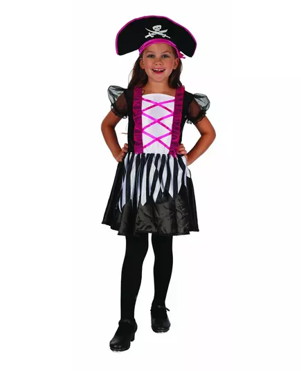 Rosa och svart piratmaskeraddräkt flicka, Storlek: 4-6 år (110-120 cm)