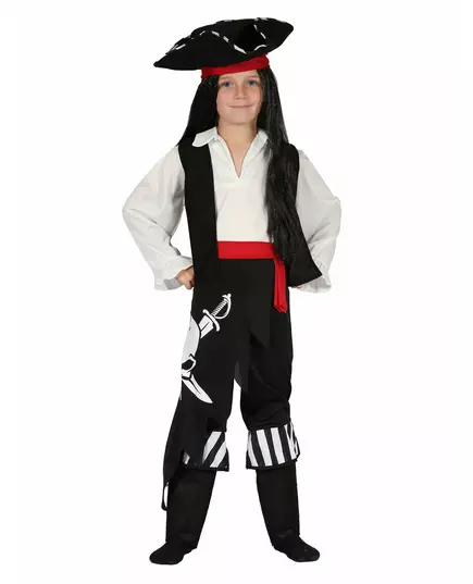 Piratmaskeraddräkt med rött bälte pojke, Storlek: 4-6 år (110-120 cm)