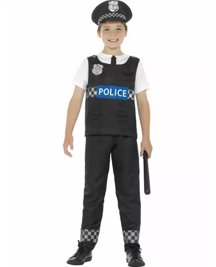 Maskeraddräkt polis i svart och vitt pojke, Storlek: 4-6 år (115/128 cm)