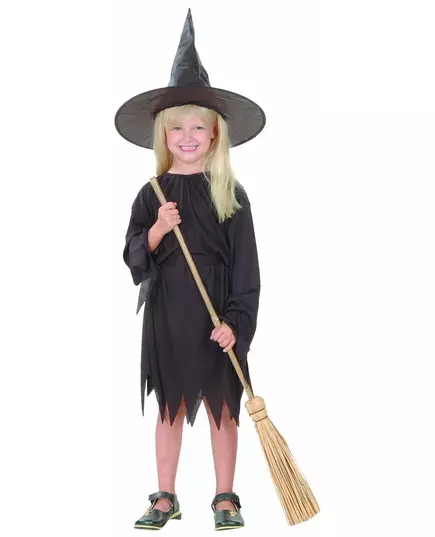 Svart häxmaskeraddräkt för flickor Halloween, Storlek: 4-6 år (110-120 cm)
