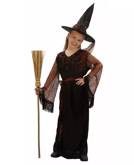 Svart häxmaskeraddräkt flicka Halloween, Storlek: 7-9 år (120-130 cm)