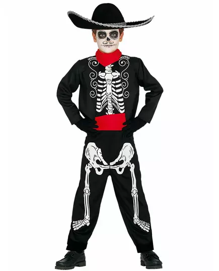 Skelettmaskeraddräkt Dia de los muertos pojke, Storlek: 5-6 år (110-115 cm)