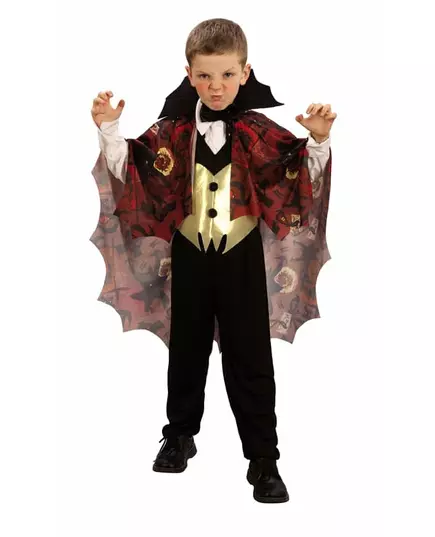 Vampyrmaskeraddräkt pojke gul och röd Halloween