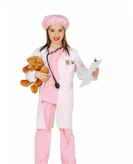 Rosa veterinärmaskeraddräkt flicka, Storlek: 5-6 år (110-115 cm)