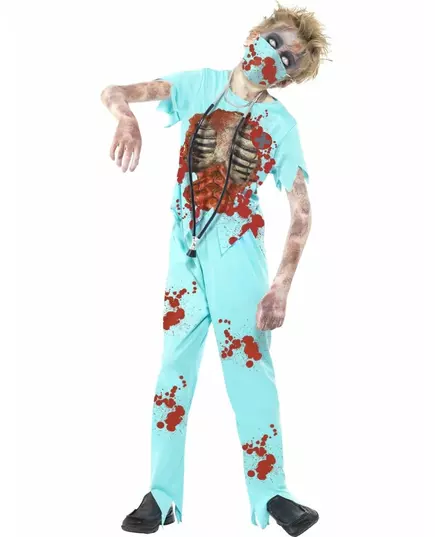 Maskeraddräkt zombieläkare barn Halloween, Storlek: 7-9 år (130/143 cm)