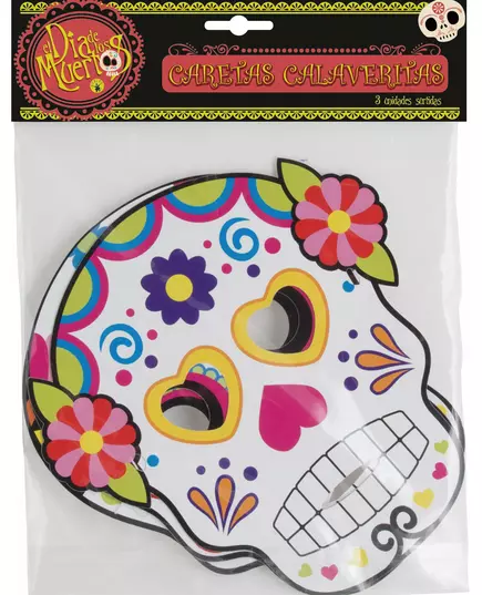 3 Matchande kartongmasker Dia de los muertos vuxen Halloween