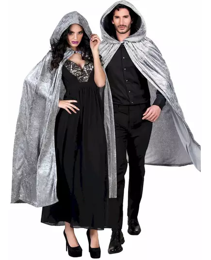 Grå sammetsliknande mantel 170 cm vuxen Halloween