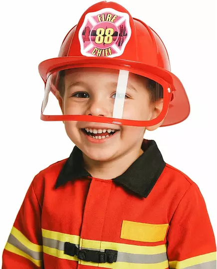 Röd brandhjälm med visir barn
