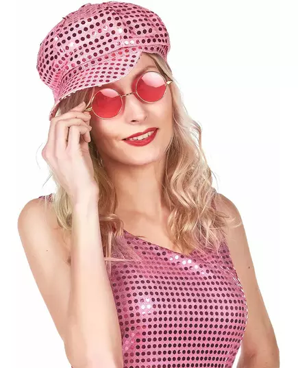 Rosa discokeps med paljetter vuxen