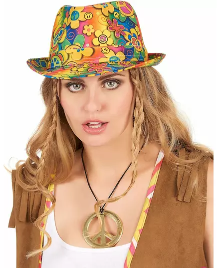 Blommig hippie-borsalinohatt vuxen