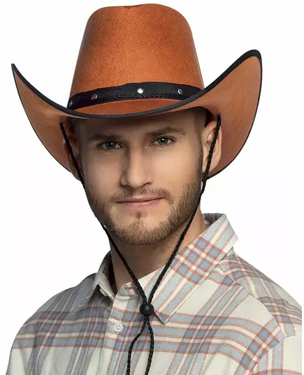 Brun cowboyhatt med svarta kanter vuxen