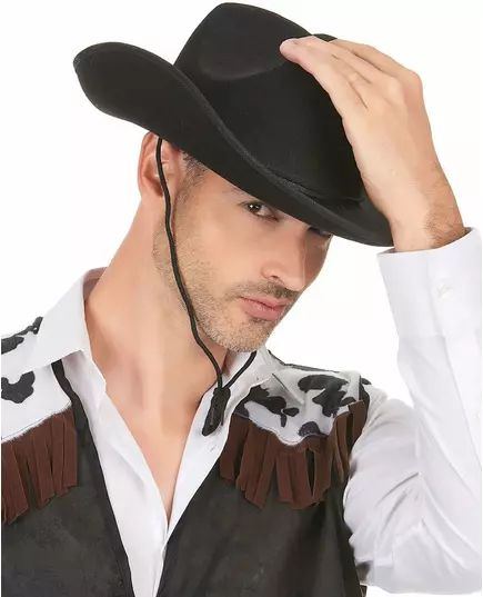 Svart cowboyhatt för vuxen med snöre
