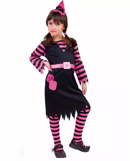 Svart och rosa häxmaskeraddräkt flicka, Storlek: 7-8 år (122 till 128 cm)