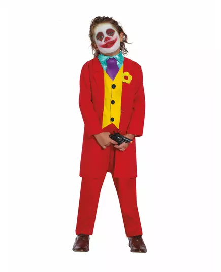 Röd galen clownmaskeraddräkt barn, Storlek: 5-6 år (110-115 cm)