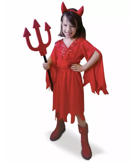 Röd djävulsflicka-maskeraddräkt, Storlek: 7-8 år (122 till 128 cm)