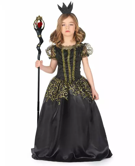 Svart ond drottning-maskeraddräkt flicka, Storlek: 10-12 år (130-140 cm)