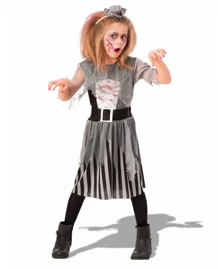 Grå zombiepiratmaskeraddräkt flicka, Storlek: 6-7 år (126 cm)