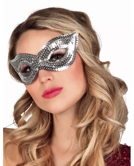 Venetiansk mask med silverfärgade paljetter för vuxen