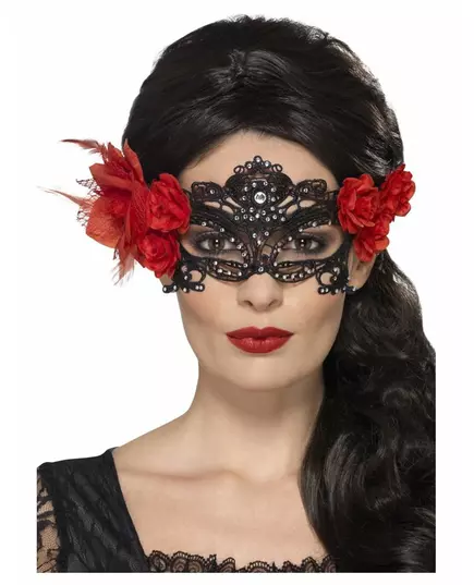 Svart spetsmask Dia de los Muertos vuxen