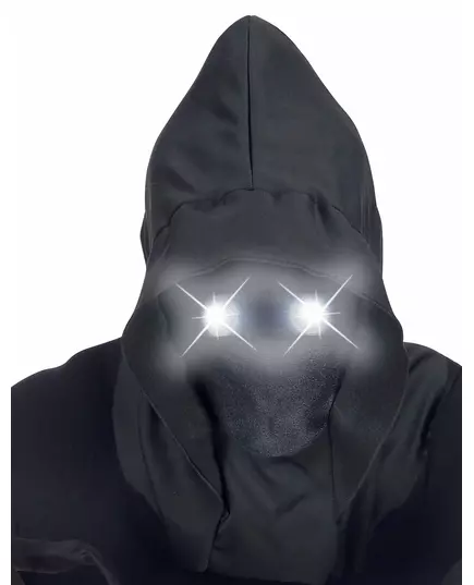 Helmask med huva, osynligt ansikte och lysande vita ögon vuxen