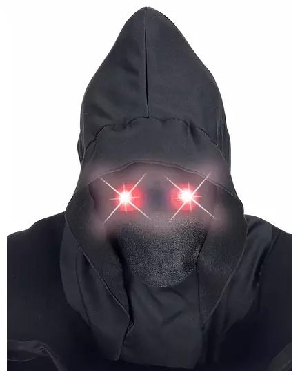 Heltäckande mask med huva, osynligt ansikte och lysande röda ögon vuxen